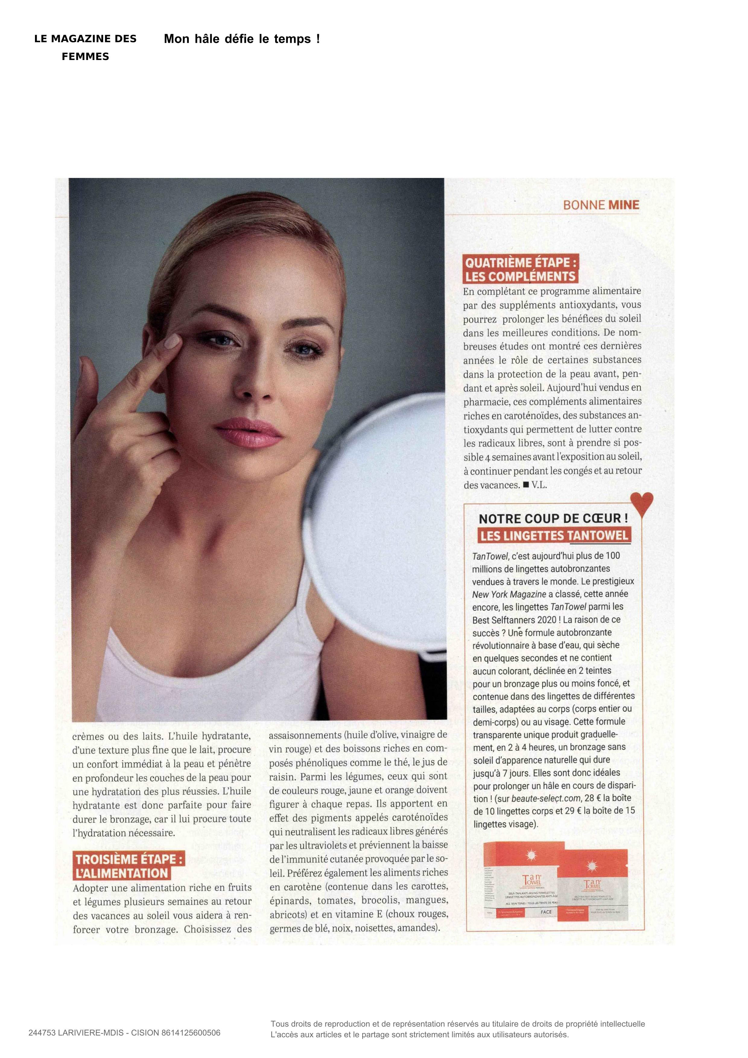 Lingette auto-bronzante TanTowel paru dans Le Magazine des Femmes - Juin 2023